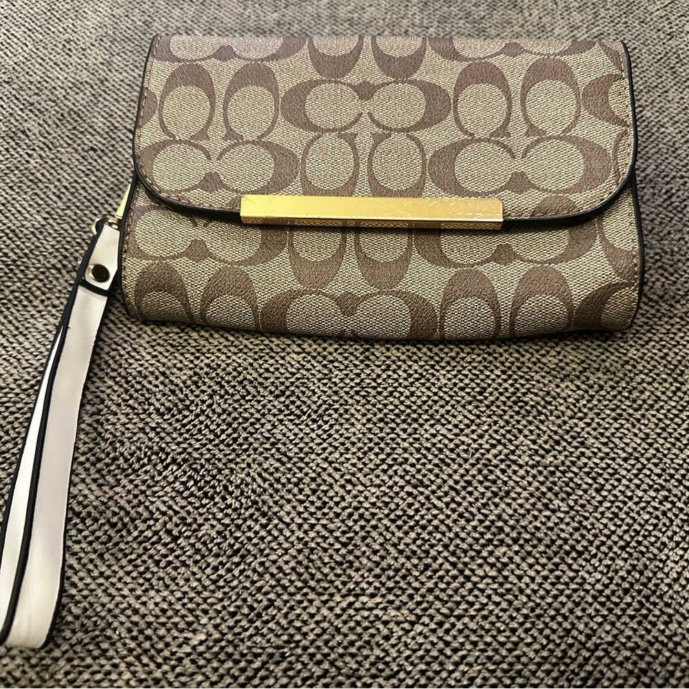 Coach Brown/ tan signature print Wristlet